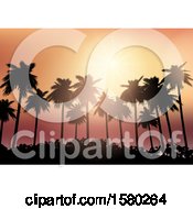 Poster, Art Print Of Silhouetted Palm Tree Orange Sunset Background