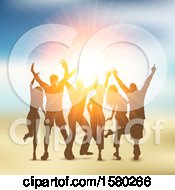 Clipart Of A Silhouetted Group Of Party People Over A Sunset Royalty Free Vector Illustration