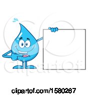 Poster, Art Print Of Water Drop Mascot Character Pointing To A Blank Sign