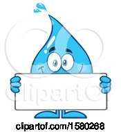 Poster, Art Print Of Water Drop Mascot Character Holding A Blank Sign