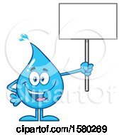 Poster, Art Print Of Water Drop Mascot Character Holding Up A Blank Sign