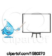 Poster, Art Print Of Water Drop Mascot Character Holding A Pointer Stick To A White Board