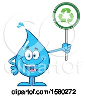 Poster, Art Print Of Water Drop Mascot Character Holding A Recycle Sign