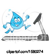 Poster, Art Print Of Water Drop Mascot Character Running On A Treadmill