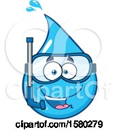 Poster, Art Print Of Water Drop Mascot Character Wearing A Snorkel Mask