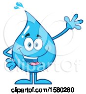 Water Drop Mascot Character Waving