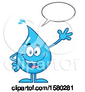 Clipart Of A Water Drop Mascot Character Talking And Waving Royalty Free Vector Illustration