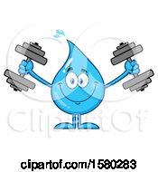 Poster, Art Print Of Water Drop Mascot Character Working Out With Dumbbells