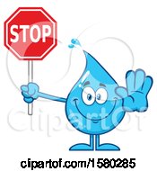 Poster, Art Print Of Water Drop Mascot Character Holding A Stop Sign