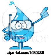 Clipart Of A Water Drop Mascot Character Holding Up A Finger And Wearing A Snorkel Mask Royalty Free Vector Illustration by Hit Toon