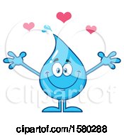 Poster, Art Print Of Water Drop Mascot Character With Hearts