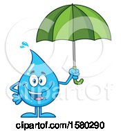 Poster, Art Print Of Water Drop Mascot Character Holding An Umbrella