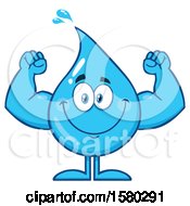 Clipart Of A Water Drop Mascot Character Flexing Royalty Free Vector Illustration by Hit Toon