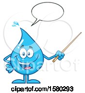 Clipart Of A Water Drop Mascot Character Talking And Holding A Pointer Stick Royalty Free Vector Illustration by Hit Toon