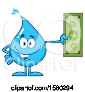 Clipart Of A Water Drop Mascot Character Holding Cash Money Royalty Free Vector Illustration by Hit Toon