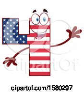 Poster, Art Print Of Patriotic American Flag Patterned Number Four Mascot Character Waving