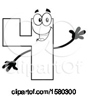 Poster, Art Print Of Black And White Number Four Mascot Character Waving