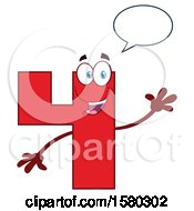 Poster, Art Print Of Red Number Four Mascot Character Talking And Waving