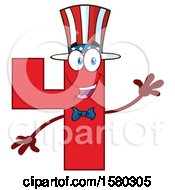 Clipart Of A Patriotic American Number Four Mascot Character Waving Royalty Free Vector Illustration