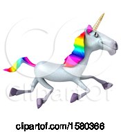 Clipart Of A 3d Unicorn Running On A White Background Royalty Free Illustration