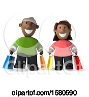 Clipart Of A 3d Happy Black Couple Shopping On A White Background Royalty Free Illustration