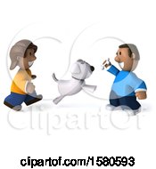 Clipart Of A 3d Happy Black Couple Or Kids With A Dog On A White Background Royalty Free Illustration