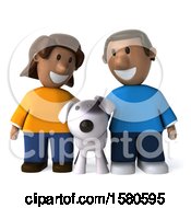Clipart Of A 3d Happy Black Couple Or Kids With A Dog On A White Background Royalty Free Illustration
