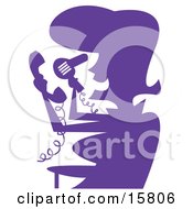 Woman In Silhouette Blow Drying Her Hair While Talking On A Telephone Clipart Illustration