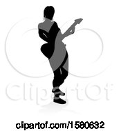 Poster, Art Print Of Silhouetted Female Guitarist With A Reflection Or Shadow On A White Background