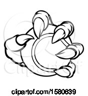 Clipart Of A Black And White Monster Claw Holding A Tennis Ball Royalty Free Vector Illustration