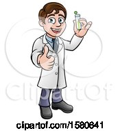 Clipart Of A Cartoon Young Male Scientist Holding A Test Tube Royalty Free Vector Illustration by AtStockIllustration