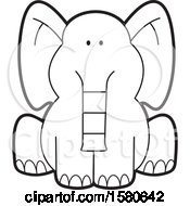 Clipart Of A Cartoon Lineart Cute Sitting Elephant Royalty Free Vector Illustration by Johnny Sajem