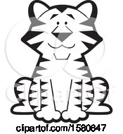 Poster, Art Print Of Black And White Cute Sitting Tiger