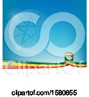 Clipart Of An Ethiopian Ribbon Flag Over A Blue And White Background Royalty Free Vector Illustration