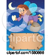 Poster, Art Print Of Tooth Fairy Flying Over A Scroll Banner