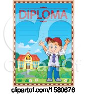 Clipart Of A Cheering School Boy On A Diploma Royalty Free Vector Illustration