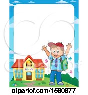 Poster, Art Print Of Border Of A Cheering School Boy Outside A Building