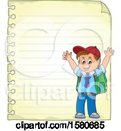 Poster, Art Print Of Cheering School Boy Over A Sheet Of Ruled Paper