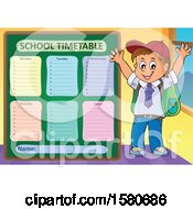 Poster, Art Print Of Cheering School Boy By A Timetable