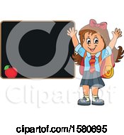 Poster, Art Print Of Cheering School Girl By A Black Board