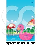 Poster, Art Print Of Border Of A Pink Flamingo Swim Float Inner Tube In A Pool