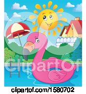 Poster, Art Print Of Pink Flamingo Swim Float Inner Tube In A Pool