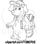 Clipart Of A Lineart School Dog Royalty Free Vector Illustration