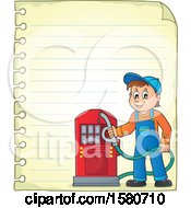 Gas Station Attendant Holding A Nozzle Over Ruled Paper