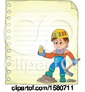 Poster, Art Print Of Miner Holding Ore Over Ruled Paper