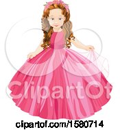 Poster, Art Print Of White Girl Princess With A Crown Of Roses And A Pink Gown