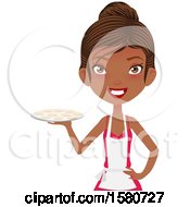 Clipart Of A Happy Black Female Chef Or Baker Wearing An Apron And Serving Sugar Cookies Royalty Free Vector Illustration