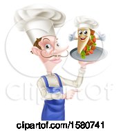 White Male Chef Holding A Souvlaki Kebab Sandwich On A Tray