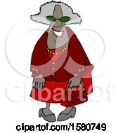 Poster, Art Print Of Cartoon Happy Black Granny Wearing Sunglasses And Carrying A Purse