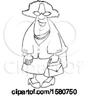 Poster, Art Print Of Cartoon Lineart Happy Black Granny Wearing Sunglasses And Carrying A Purse
